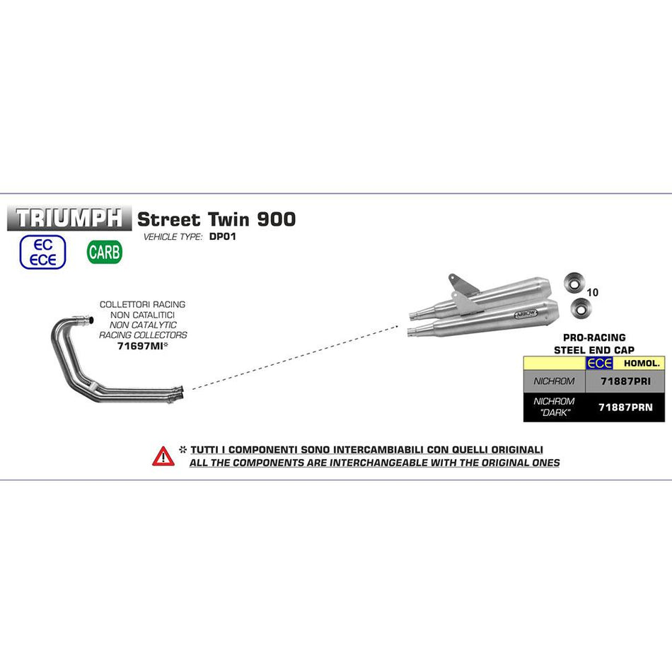 SPC - ARROW 71887PRI Silencer :- SIL SET PRO-RACING NICHROM SLV - STR TWN17>19 2