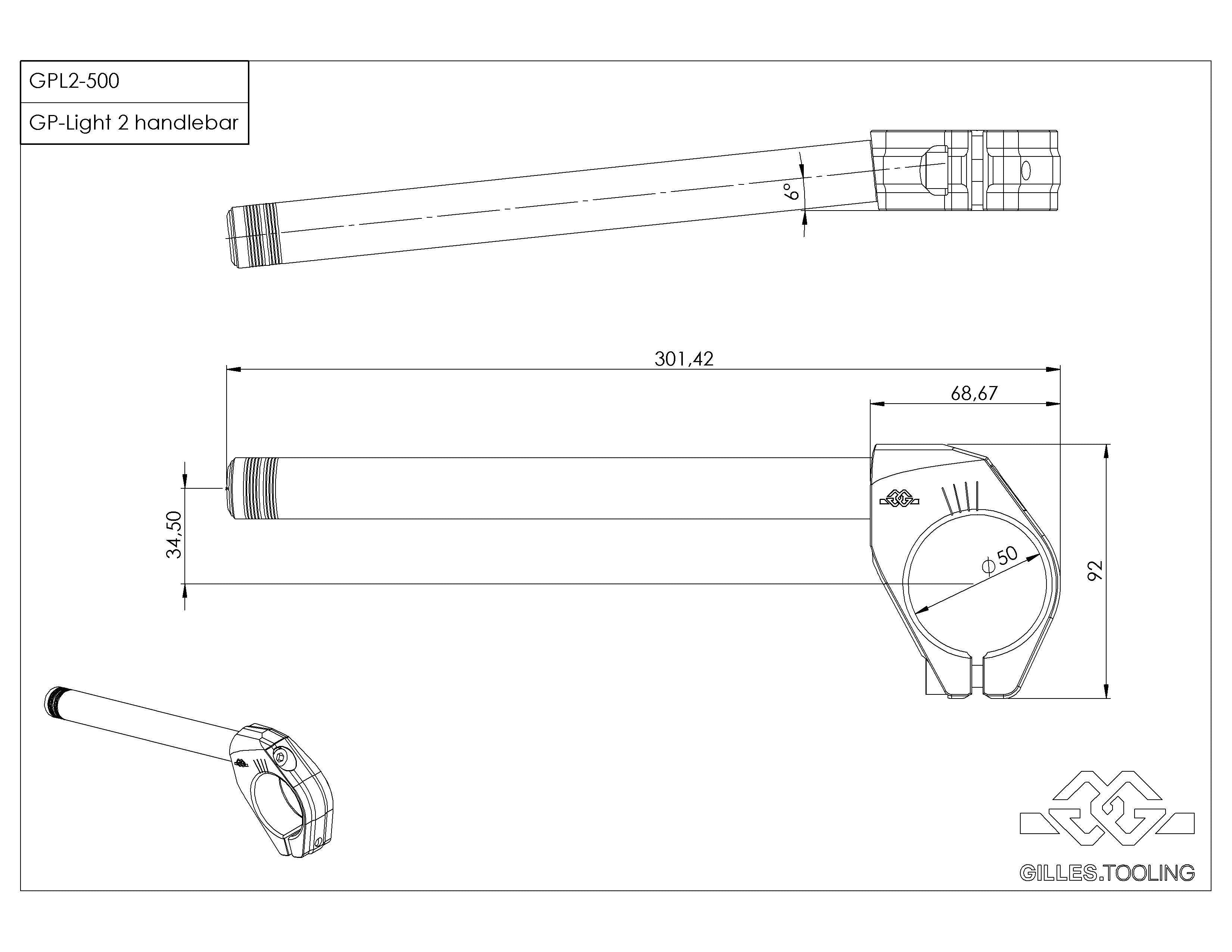 Gilles Tooling handlebar GP-LIGHT 2 500, GPL2-500 - 2