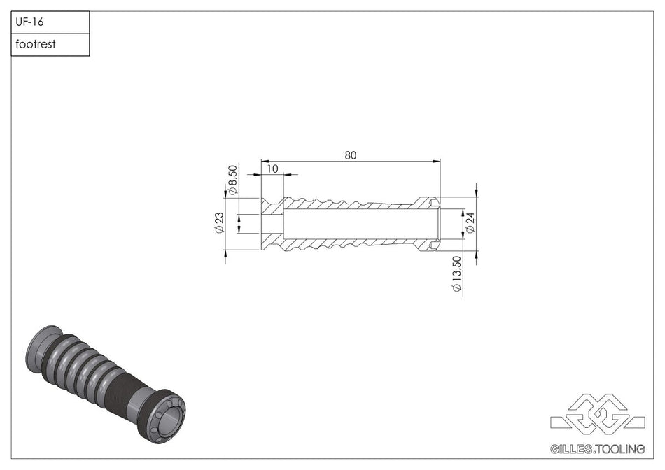 Gilles Tooling Footrest (UF16, UF-21) black, UF-16.b - Gilles Tooling - UF-16.b