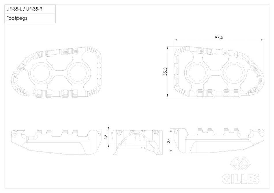 Gilles Tooling Tech-X Enduro replacement footrest, rider, black, RGK-650-UF35-SET-B - Gilles Tooling - RGK-650-UF35-SET-B