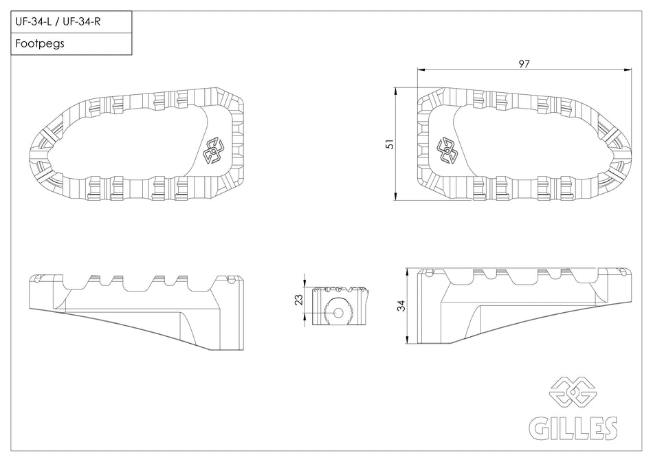 Gilles Tooling Pro-X Enduro replacement footrests, rider, black, RGK-121-UF34-SET-B - 1 - Image