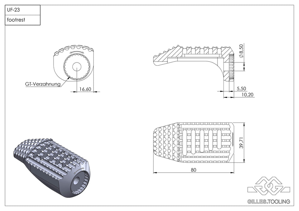 Gilles Tooling Replacement footrests California, driver, black, RGK-310-UF23-SET-B - 1 - Image