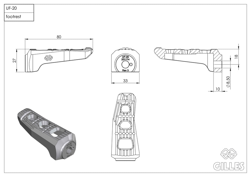 Gilles Tooling Replacement footrests Touring, pillion, black, RGK-321-UF20-SET-B - 1 - Image