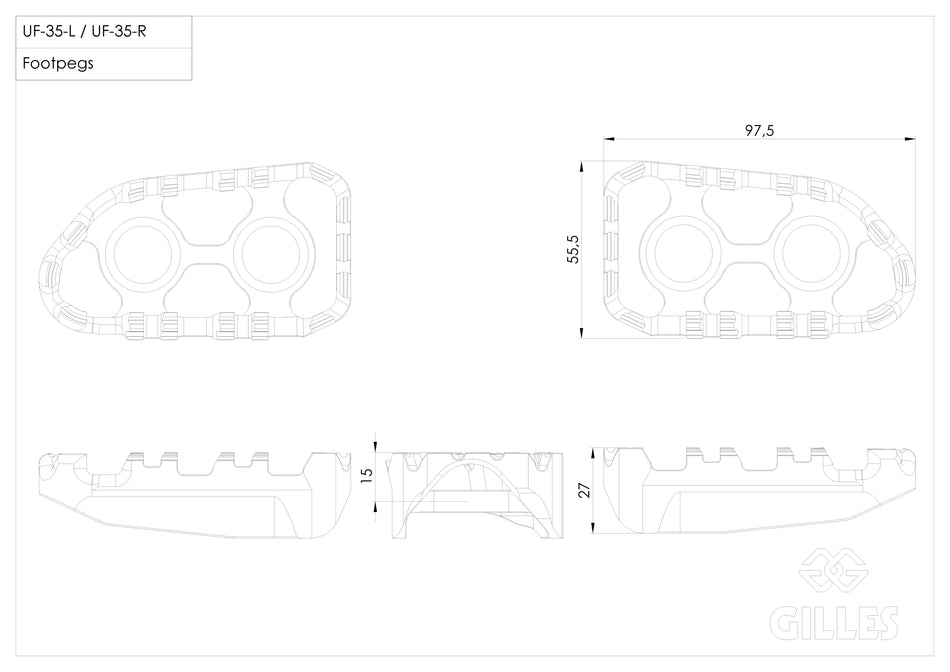 Gilles Tooling Tech-X Enduro replacement footrest, rider, black, RGK-950-UF35-SET-B - 1 - Image