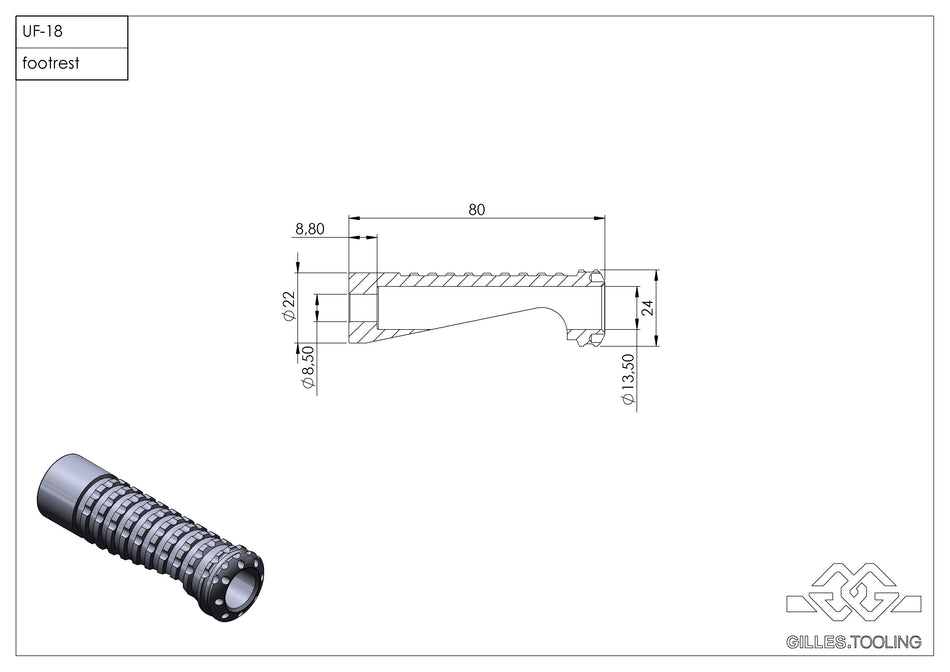Gilles Tooling Footrest kit black, UF-18-KIT.b - 1 - Image